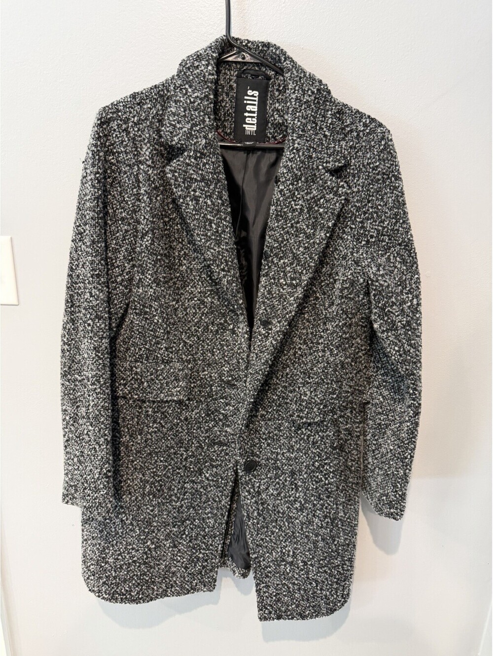 Details Black & White Bouclé Coat – Size Large Women’s